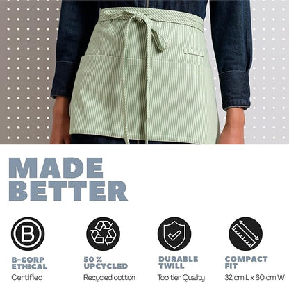 MEEMA Chef Waist Apron Cotton Fabric |Washable & Breathable Waitress & Server Half Aprons for Women with Pockets & Long Waist Straps | Cooking, Baking, Grilling & Crafting