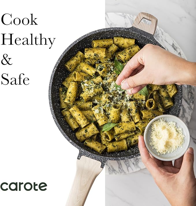 CAROTE 12.5 inch Nonstick Frying Pan Skillet,Non Stick Granite Fry Pan Egg Pan Omelet Pans, Stone Cookware Chef's Pan, PFOA Free,Induction Compatible - Image 3