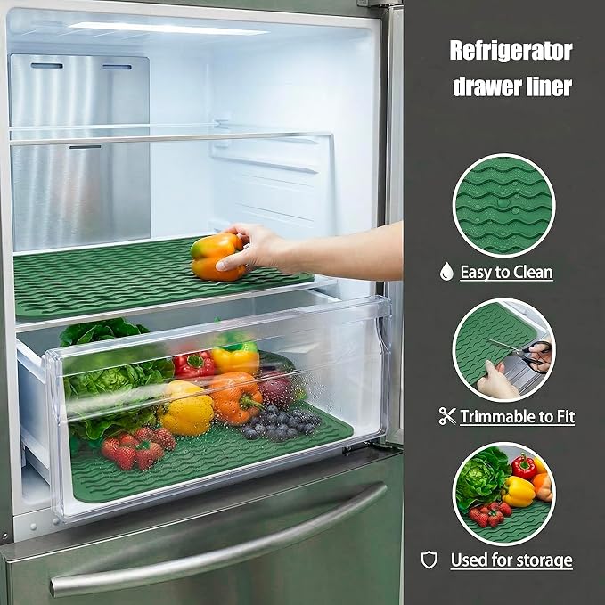 MicoYang Silicone Dish Drying Mat for Multiple Usage,Easy clean,Eco-friendly,Heat-resistant Silicone Mat for Kitchen Counter or Sink,Refrigerator or drawer liner Green L 16 inches x 12 inches - Image 5
