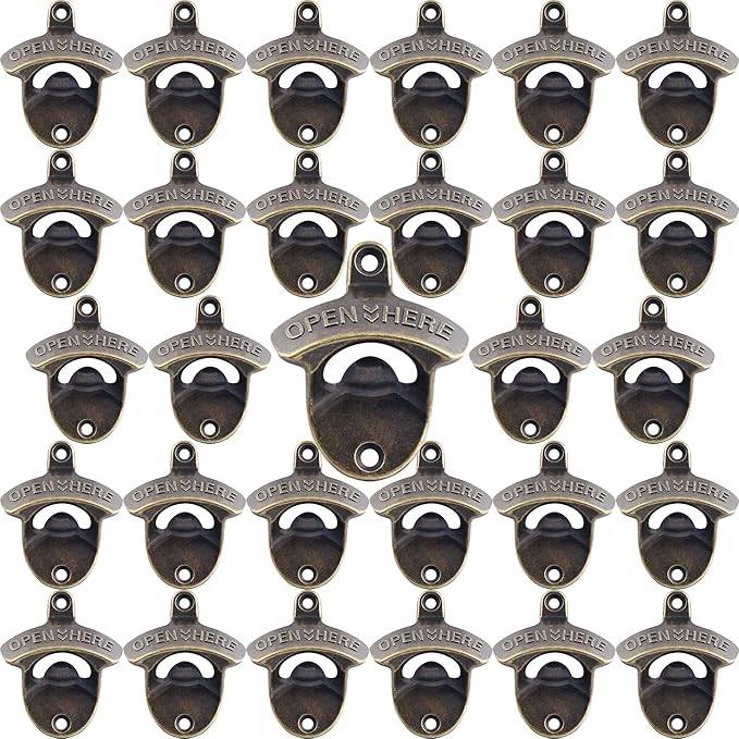 30 PCS Old Fashioned Beer Bottle Opener Wall Mounted Bulk, Antique Bronze Beer Top Opener Post Mounted, Prefect for KTV Hotels Bars DIY by Wallmountedbottleopener