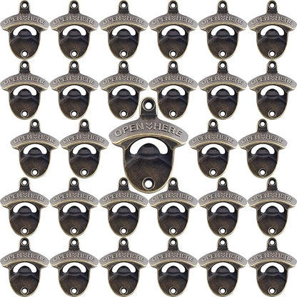 30 PCS Old Fashioned Beer Bottle Opener Wall Mounted Bulk, Antique Bronze Beer Top Opener Post Mounted, Prefect for KTV Hotels Bars DIY by Wallmountedbottleopener
