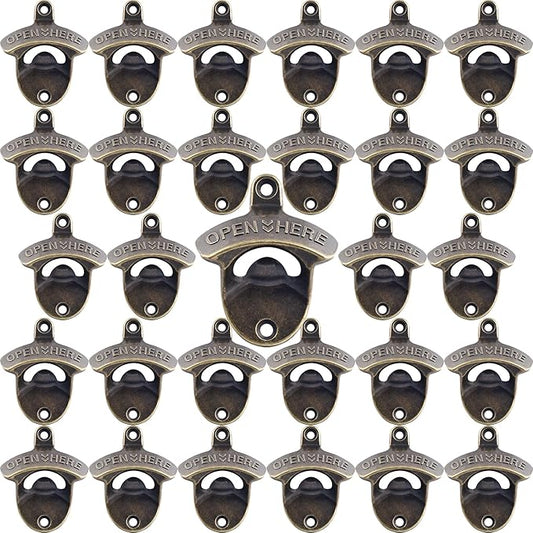 30 PCS Old Fashioned Beer Bottle Opener Wall Mounted Bulk, Antique Bronze Beer Top Opener Post Mounted, Prefect for KTV Hotels Bars DIY by Wallmountedbottleopener