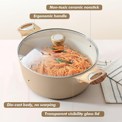 SENSARTE Ceramic Nonstick Stock Pot with Lid, 2.6/4.5/6.6/8.5 QT Soup Pot Casserole Pot, Non-toxic Healthy Pasta Pot, Large Cooking Pot Stew Pot, Induction Compatible, PFOA PFAS PTFE Free, Taupe - Image 7