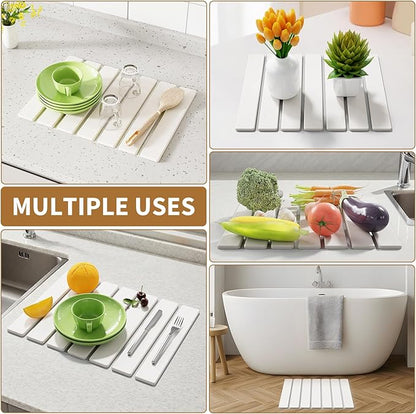 Stone Dish Drying Mat for Kitchen Counter,15.5''x11.8'' Foldable Quick Dry Stone Kitchen Mat,Eco-Friendly,Absorbent Diatomaceous Earth Mats for Dishes Bottles Cups Bathroom Any Countertop-White - Image 7
