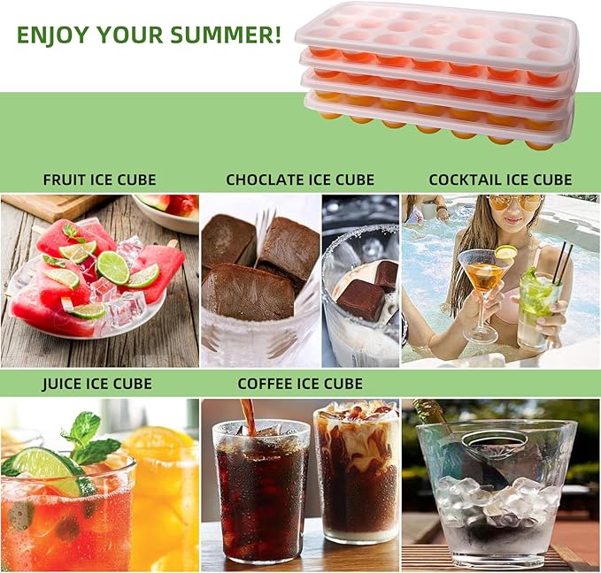 Ice Cube Trays with Lids BPA Free, 4Pack Easy Release Silicone Ice Cube Trays for Freezer 84 Sphere Ice Tray with Stackable No Spill Covers, Dishwasher Safe,Orange&Yellow - Image 4