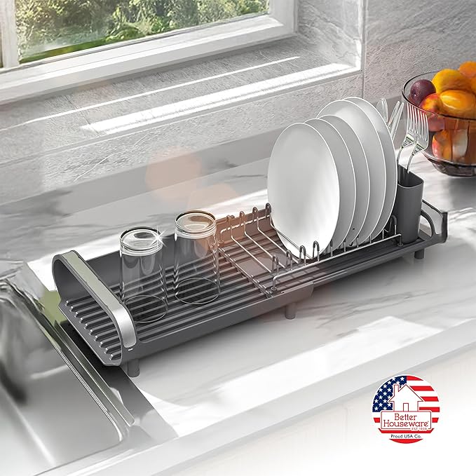 Better Houseware in Sink Dish Drying Rack, Dish Drying Rack in Sink with Non-Slip Handles, Stainless Steel Space-Saving Design, Dish Rack Holds 8 Plates, 12.25 x 18 x 10.75 Inch, Gray by BetterHouseware