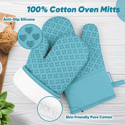 Oven Mitts and Pot Holders 4 Sets, Heat Resistant 500 ℉ Oven Mitt and Pot Holder,Oven Glove&Potholders with Non-Slip Silicone Surface,Kitchen Essentials for Cooking/Baking/BBQ-Lake Blue - Image 3