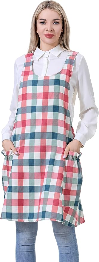 Cozy Adjustable Cross Back Aprons for Women with Pockets Cotton Linen Cooking Kitchen Baking