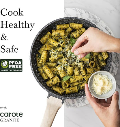 CAROTE Non Stick Frying Pan Skillet, Nonstick Granite Fry Pan with Glass Lid, Egg Pan Omelet Pans, Stone Cookware Chef's Pan, PFOA Free (Classic Granite, 10-Inch) - Image 4