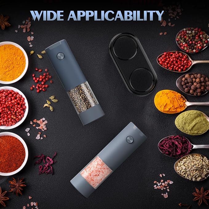 Salt and Pepper Shakers Electric Salt Pepper Grinder Set Kitchen Accessories Upgraded Larger Grey Battery Salt Pepper Grinder Shakers Cooking Birthday Gifts for Men - Image 5