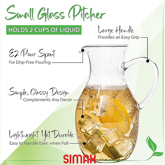 Simax Small 16 Ounce Borosilicate Glass Pitcher with Handle - Montessori Kids Pitcher with Spout for Orange Juice, Milk, Tea - Image 3