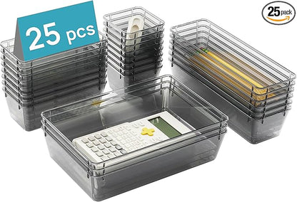 Vtopmart 25 PCS Office Desk Drawer Organizers Set, 4-Size Versatile Plastic Drawer Organizer Trays, Storage Bins for Desk Accessories Office Organizers and Storage, Bathroom, Makeup, Vanity by Vtopmart