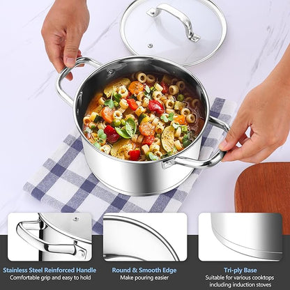 Stainless Steel Stock Pot 4 Quart, Homikit Induction Stockpot with lid for Soup Pasta Sauce Cooking Simmering, Tri-ply Heavy Bottom Compatible with All Stove, Dishwasher Safe - Image 3