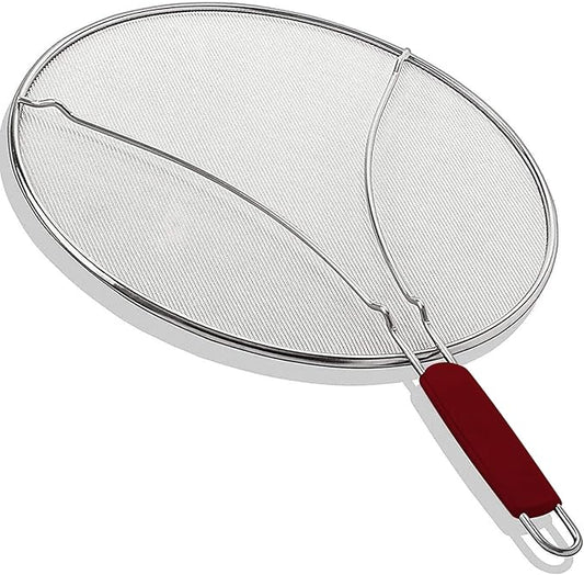 13" Grease Splatter Screen for Cooking | Stainless Steel Oil Splatter Guard and Ultra-Fine Mesh Protects Skin from Burns | TPR Tight-Grip Handle (Red) by KAFOOR