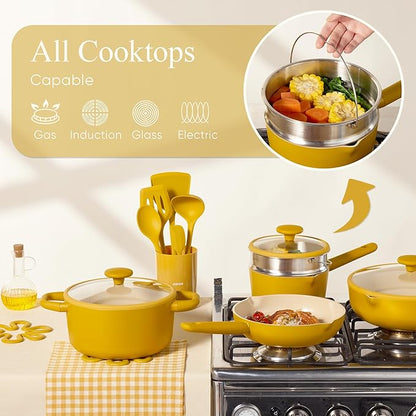 CAROTE 21pcs Cookware Set Nonstick Pots and Pans Set, Ceramic Cookware Set Induction Cookware, Non toxic Healthy Non Stick Kitchen Cooking Set, PFAS PTFE Free - Image 8