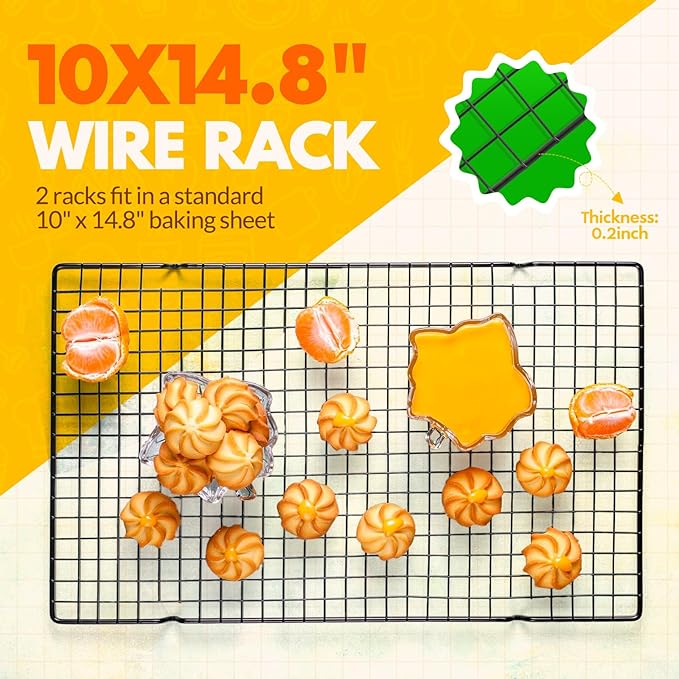 2 PCS Cooling Racks for Cooking and Baking, 14.8x10 Inches Stainless Steel Cooling Rack, Sheet Pan with Wire Rack for Baking Sheet, Bacon Rack Oven Safe Fits Jelly Roll Sheet Pan - Image 2