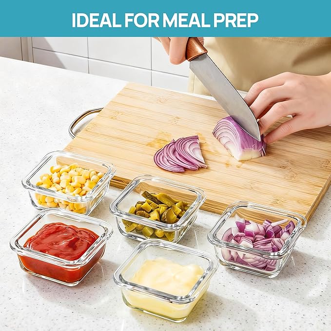 Vtopmart 5Pack 5oz Small Glass Storage Containers with Lids, Glass Meal Prep Food and Sauce Container Sets with Snap Airtight Lids for Microwave, Oven, Freezer and Dishwasher, Grey - Image 5