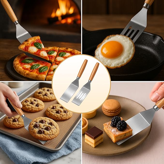 2Pcs Stainless Steel Spatula Set,Mini Serving Spatula for Kitchen Use,Metal Spatula for Cooking with Heat Resistant Handle,Metal Spatulas for kitchen use for Pancakes、Lasagna、Brownies、Cake and Cookie - Image 4