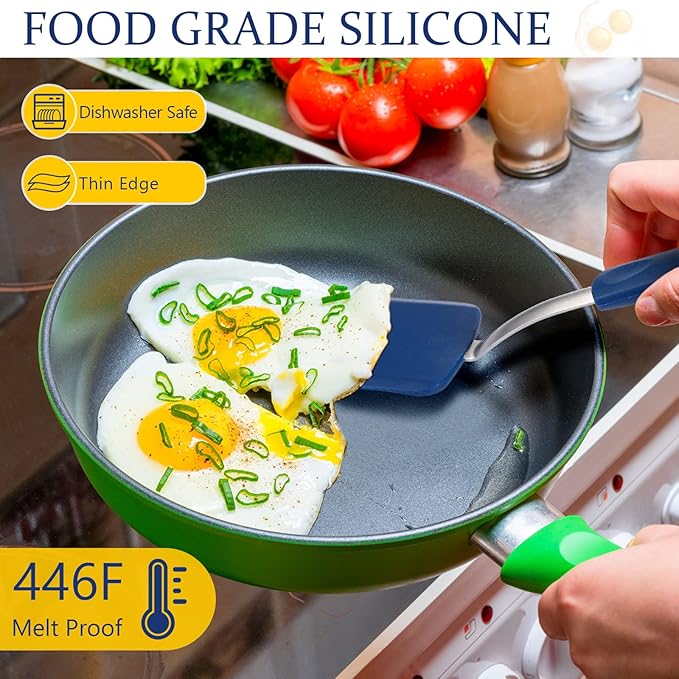 Silicone Cookie Spatula Turner 2 Pack Mini Brownie Spatula Flexible Kitchen Small Silicone Turner for Nonstick Cookware Heat Resistant No Scratch Flipper for Egg Pancake(Gray, Blue) - Image 4