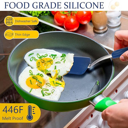 Silicone Cookie Spatula Turner 2 Pack Mini Brownie Spatula Flexible Kitchen Small Silicone Turner for Nonstick Cookware Heat Resistant No Scratch Flipper for Egg Pancake(Gray, Blue) - Image 4