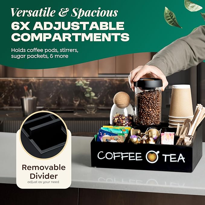 Vinvoli Coffee Station Organizer – Premium 2025 All-in-One Coffee Bar & Tea Organizer for Bar Accessories, Tea Storage, and Decor - Image 2