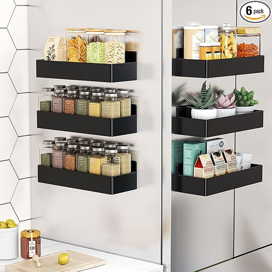 Mystozer Magnetic Spice Rack for Refrigerator, Kitchen Organizer and Storage Shelf, Black (6 Pack)… by Mystozer