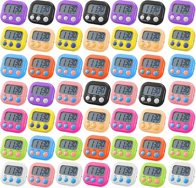 Weewooday 50 Pcs Large Classroom Timers Stopwatch Magnetic Kitchen Digital Timer Electronic Countdown Multi Function Loud Alarm Stopwatch for Cooking Sports Study Work Exercise Oven (10 Colors)