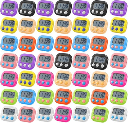Weewooday 50 Pcs Large Classroom Timers Stopwatch Magnetic Kitchen Digital Timer Electronic Countdown Multi Function Loud Alarm Stopwatch for Cooking Sports Study Work Exercise Oven (10 Colors)