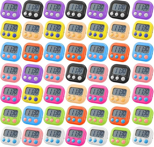 Weewooday 50 Pcs Large Classroom Timers Stopwatch Magnetic Kitchen Digital Timer Electronic Countdown Multi Function Loud Alarm Stopwatch for Cooking Sports Study Work Exercise Oven (10 Colors)