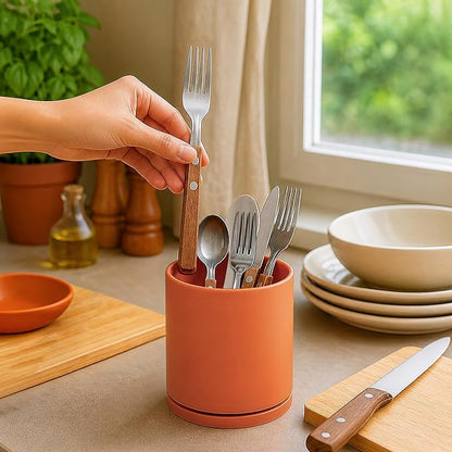 D'vine Dev 360° Rotating Utensil Holder – 5" Kitchen Utensil Crock for Countertop, Modern Cooking Tool Organizer for Kitchen Storage & Décor, Pumpkin, 72-X-E-1