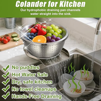 Palksky Stainless Steel Colander Set with Self-Draining Base, 3 Sizes Colanders & Food Strainers for Pasta, Rice, Fruits & Veggies, Metal Colander with Draining Plate for Sink or Countertop - Image 3