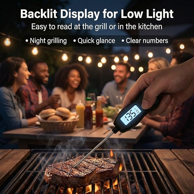 Meat Thermometer Digital with Backlight – Instant Read Food Thermometer Waterproof for Cooking BBQ Grilling Steak Bread Baking Turkey Candy Oil Liquid (Black) - Image 4
