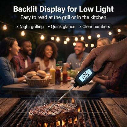 Meat Thermometer Digital with Backlight – Instant Read Food Thermometer Waterproof for Cooking BBQ Grilling Steak Bread Baking Turkey Candy Oil Liquid (Black) - Image 4