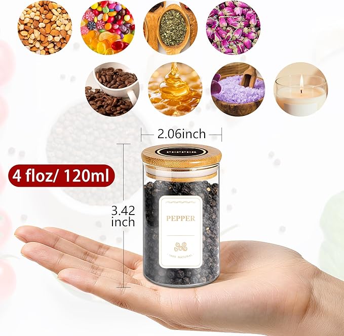 BGraceyy Spice Jars with Labels, 35 Pcs 4 oz Glass Spice Jars with Bamboo Lids, Minimalist Stackable Airtight Spice Containers with 426 labels for Home Kitchen, Pantry, Spice Cabinet, Drawer, Rack - Image 2