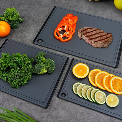 Kikcoin Plastic Cutting Boards for Kitchen, 3-Piece Large Cutting Board Set Dishwasher Safe Chopping Boards with Non-slip Feet and Juice Grooves, Gray - Image 5