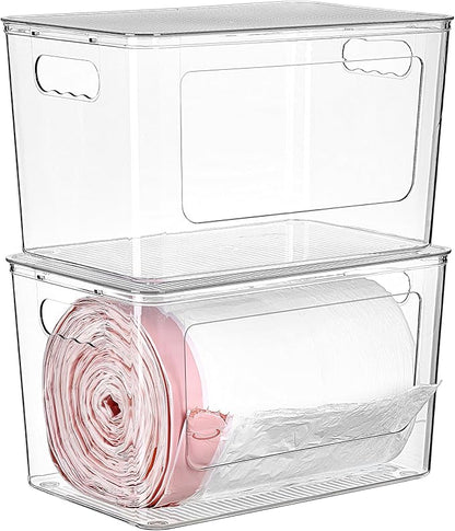 Vtopmart 2 Pack Trash Bag Holder, Stackable Garbage Bag Dispenser for 13/30/33 Gallon Bags, Clear Organizer Bins for Under Kitchen Sink, Laundry Room Organization and Storage by Vtopmart