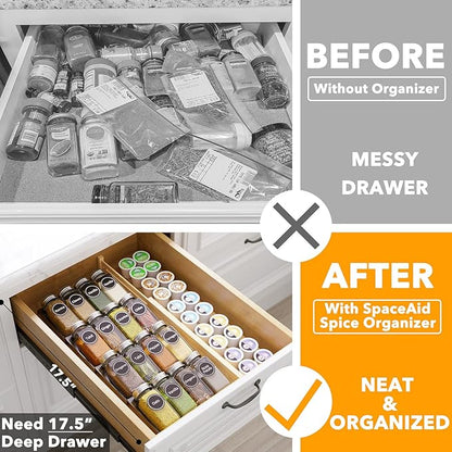 SpaceAid Spice Drawer Organizer with 16 Spice Jars, 386 Spice Labels, 4 Tier Seasoning Rack Tray Insert for Kitchen Drawers, 7.5" Wide x 17.5" Deep - Image 2
