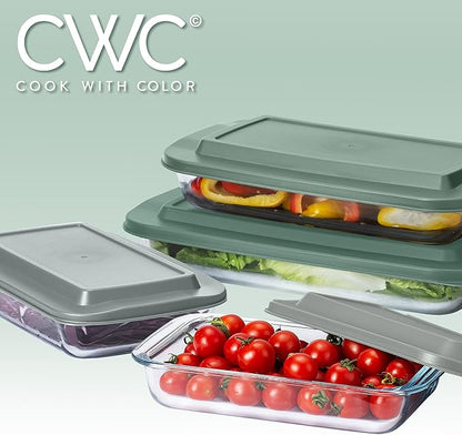 COOK WITH COLOR 8-Piece Deep Glass Baking Dish Set with Plastic Lids – Casserole and Food Storage Containers for Lasagna, Leftovers – Freezer-to-Oven, Microwave & Dishwasher Safe, Sage - Image 9