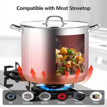 Stainless Steel Stock Pot, Homikit 24 Quart Large Stockpot Soup Pot with Lid, Tri-ply Bottom Cookware for Induction Gas Various Stovetops, Seafood Sauce Canning Cooking Pot for Large Group and Events - Image 6