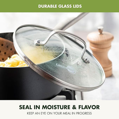 GreenPan Prime Chatham 1QT & 2QT Saucepan Pot Set with Glass Lids, Hard Anodized Diamond Infused Ceramic Nonstick, PFAS-Free, Dishwasher Safe, Oven Safe, Multipurpose Chefs Pan, Stay-Cool Handle,Black - Image 7