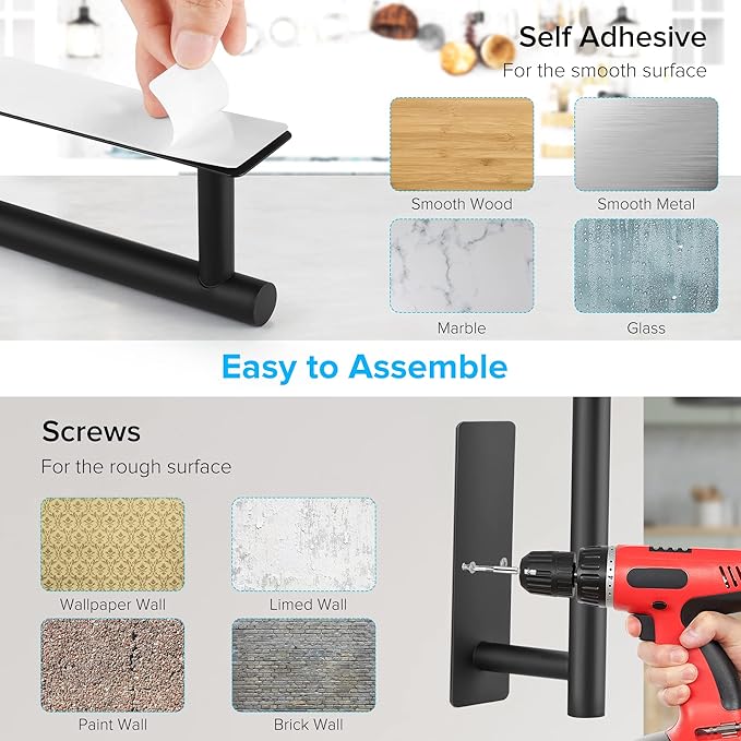 UREZORGEAR 2nd Gen Paper Towel Holder Under Cabinet No Drilling, [More Sturdy] Self Adhesive or Drilling Paper Towel Holder Wall Mount for Kitchen,RV [Fit Mega Paper Towel Roll] SUS304 Stainless Steel - Image 2