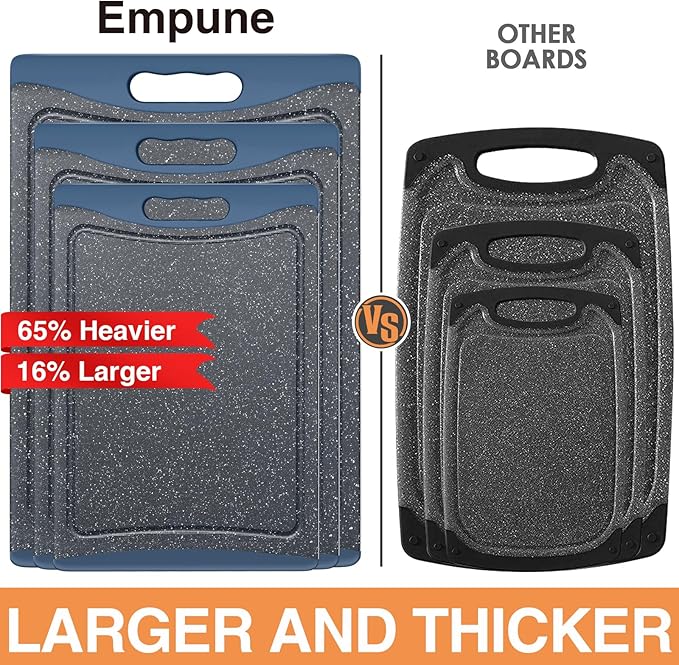 Extra Large Cutting Boards, Plastic Cutting Boards for Kitchen (Set of 3) Cutting Board Set Dishwasher Chopping Board with Juice Grooves Easy-Grip Handles, Prussian Blue, Empune - Image 2
