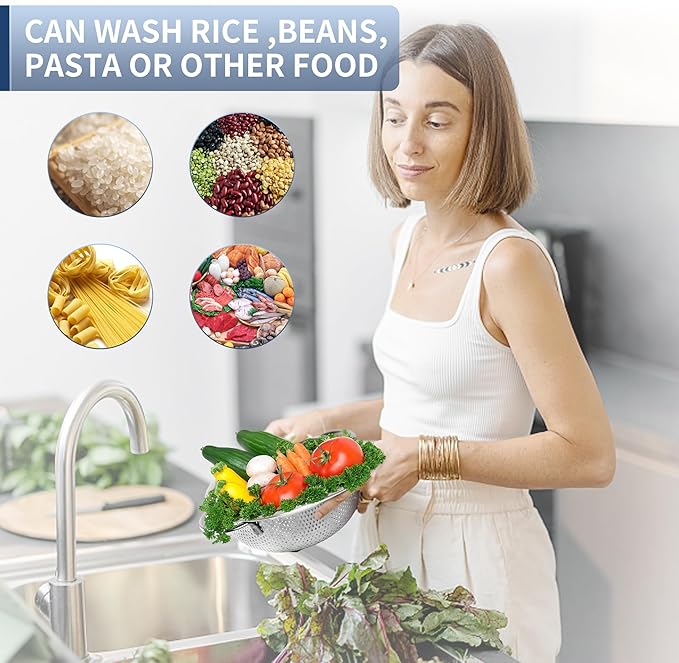 Gulex Colander Stainless Steel 3-Quart, Metal Strainer with Base, Strainer for Kitchen Food, Dishwasher Safe - Image 7