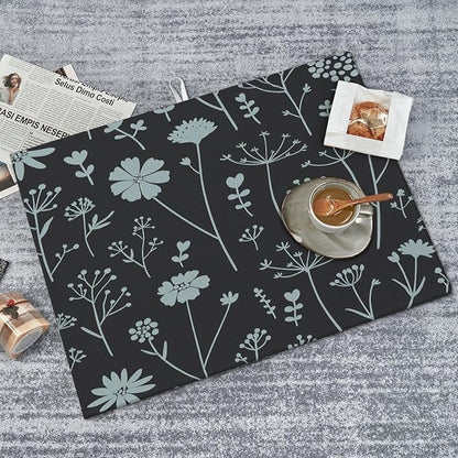 Gray Flower Dish Drying Mats for Kitchen Counter, Large 18"x24" Dish Mats for Drying Dishes, Microfiber Absorbent Dish Drying Pad Rack Mat Kitchen Decor Reusable Washable