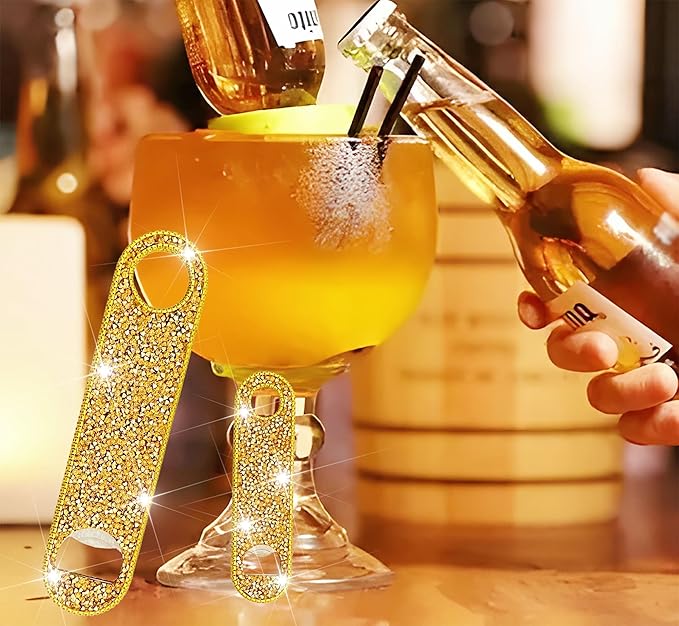 Gold Beer Bottle Opener Diamond Bling Beer Bottle Opener - Sparkling Crystal Opener for Women, for Home, Party, Wedding - 2Pcs, Handmade Set