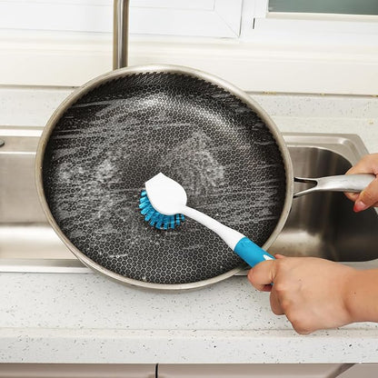 Dish Brush with Handle, 2 Pack Scrub Brushes with Built-in Scraper for Cleaning Kitchen, Pots, Pans and Sink, Scrubber Washing Tools, Blue - Image 2