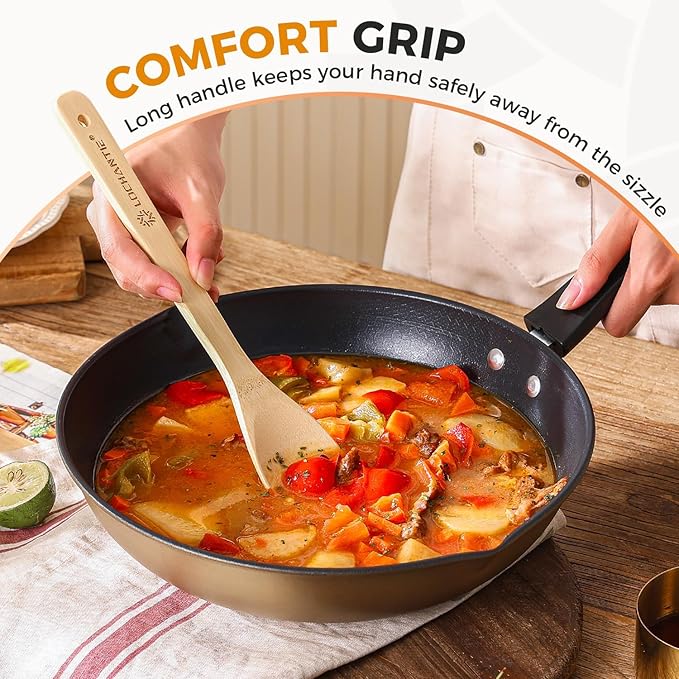 Wooden Spoons for Cooking Bamboo Utensils Set (6 Pieces) - Essential Tools Wooden Spoons & Spatula for Everyday Stirring, Mixing, Flipping & Serving, Gentle on Nonstick Cookware - Image 8