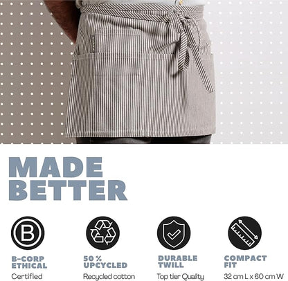 MEEMA Chef Waist Apron Cotton Fabric |Washable & Breathable Waitress & Server Half Aprons for Women with Pockets & Long Waist Straps | Cooking, Baking, Grilling & Crafting