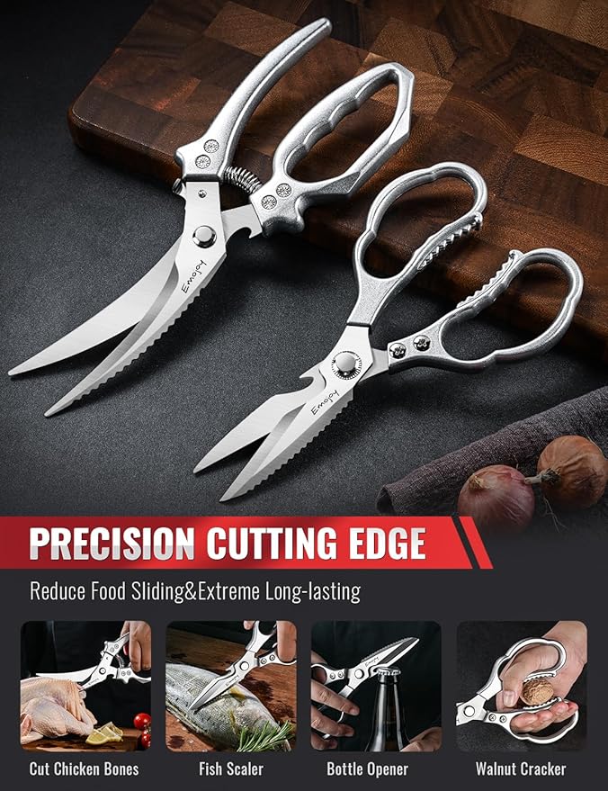 Emojoy 2-Piece Kitchen Scissors Set with Poultry Shears, Japanese Stainless Steel Kitchen Shear, All Purpose Scissor for Food, Chicken Bones, Dishwasher Safe - Image 5