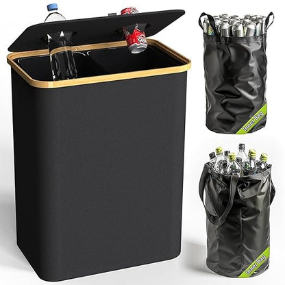 Recycling Bin Kitchen Indoor Home 40 Gallon 156L Recycle Bin with Lid 2 Removeable Reusable Inner Bag Bottle Can Glass Waste Plastice,Big Black by Pakusane